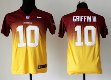 Nike Washington Redskins #10 Robert Griffin III Red/Gold Fadeaway Kids Jersey