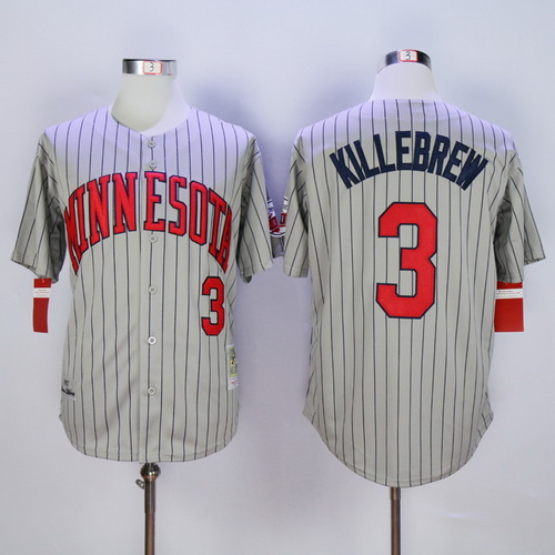 Men's Minnesota Twins #3 Harmon Killebrew Retired 1987 Gray Pinstirpe Throwback Jersey