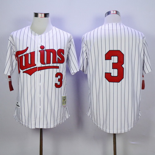Men's Minnesota Twins #3 Harmon Killebrew Retired 1991 White Pinstirpe Throwback Jersey