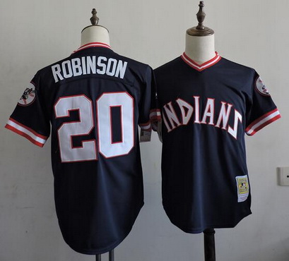Men's Cleveland Indians #20 Frank Robinson 1994 Navy Blue Throwback Jersey