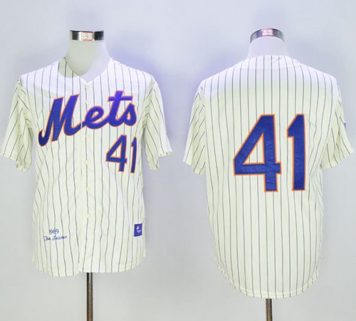 1969 Mets #41 Tom Seaver Cream(Blue Strip) Throwback Stitched MLB Jersey