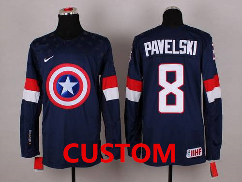 Custom 2015 Youth Team USA Captain America Fashion Navy Blue Youth Jersey