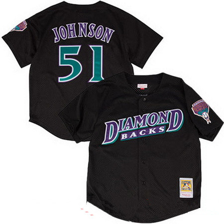 Men's Arizona Diamondbacks #51 Randy Johnson Black Mesh Batting Practice Throwback Jersey