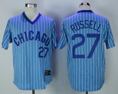 Men's Chicago Cubs #27 Addison Russell Light Blue Pullover 1988 Cooperstown Collection Stitched MLB Jersey