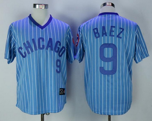 Men's Chicago Cubs #9 Javier Baez 1988 Light Blue Pullover Cooperstown Collection Stitched MLB Jersey