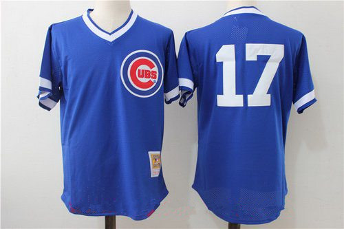 Men's Chicago Cubs #17 Kris Bryant Royal Blue Throwback Mesh Batting Practice Stitched MLB Jersey