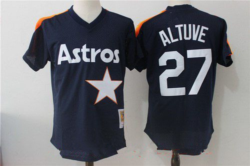 Men's Houston Astros #27 Jose Altuve Navy Blue Throwback Mesh Batting Practice Stitched MLB Jersey