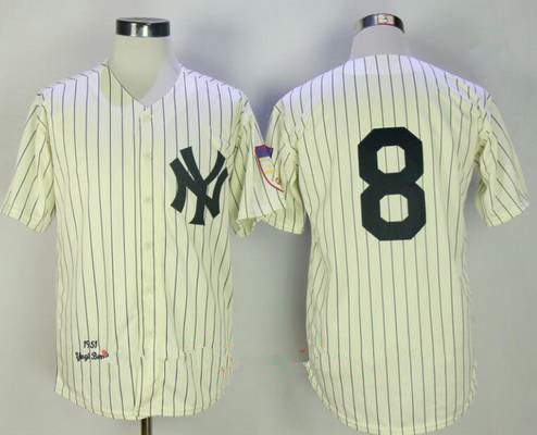 Men's New York Yankees #8 Yogi Berra Cream Pinstripe 1951 Throwback Cooperstown Collection Stitched MLB Jersey