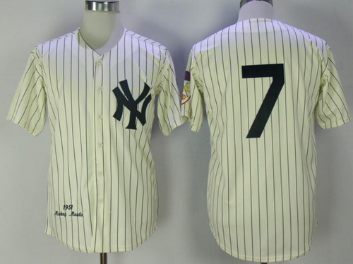 Men's New York Yankees #7 Mickey Mantle Cream Pinstripe 1951 Throwback Cooperstown Collection Stitched MLB Jersey
