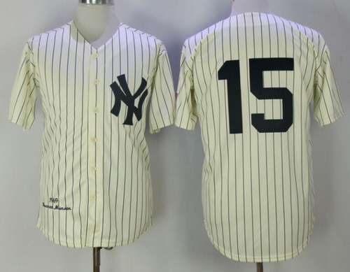 Men's New York Yankees #15 Thurman Munson Cream Pinstripe 1969 Throwback Cooperstown Collection Stitched MLB Jersey