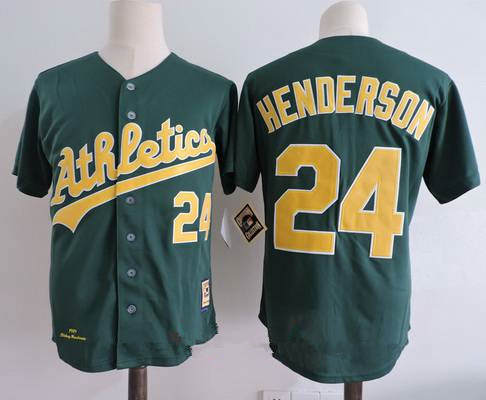 Men's Oakland Athletics #24 Rickey Henderson Green 1989 Throwback Cooperstown Collection Stitched MLB Jersey