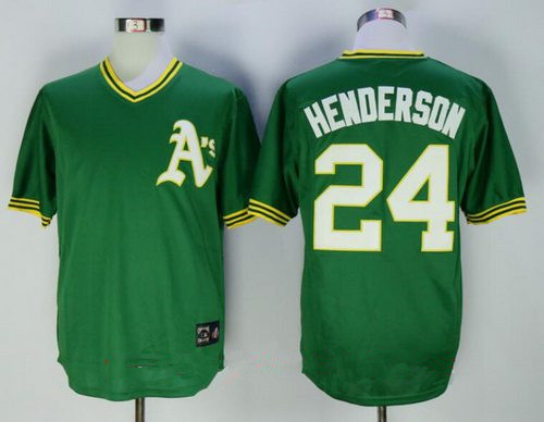 Men's Oakland Athletics #24 Rickey Henderson Green Pullover Throwback Cooperstown Collection Stitched MLB Jersey