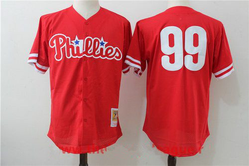 Men's Philadelphia Phillies #99 Mitch Williams Red Throwback Mesh Batting Practice Stitched MLB Jersey