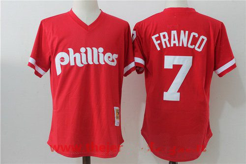 Men's Philadelphia Phillies #7 Maikel Franco Red Throwback Mesh Batting Practice Stitched MLB Jersey