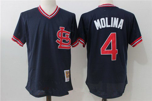 Men's St. Louis Cardinals #4 Yadier Molina Navy Blue Throwback Mesh Batting Practice Stitched MLB Jersey
