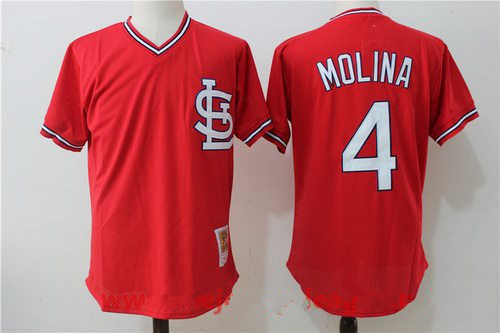 Men's St. Louis Cardinals #4 Yadier Molina Red Throwback Mesh Batting Practice Stitched MLB Jersey