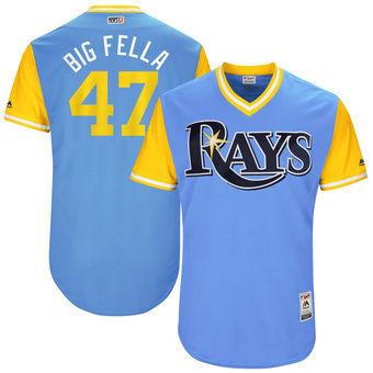 Men's Tampa Bay Rays Chase Whitley Big Fella Majestic yellow and blue 2017 Players Weekend Authentic Jersey