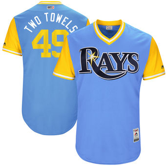 Men's Tampa Bay Rays Tommy Hunter Two Towels Majestic yellow and blue 2017 Players Weekend Authentic Jersey