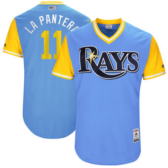 Men's Tampa Bay Rays Adeiny Hechavarria La Pantera Majestic yellow and blue 2017 Players Weekend Authentic Jersey