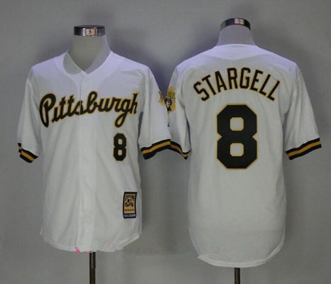 Men's Pittsburgh Pirates #8 Willie Stargell White Button 1987 Throwback Stitched MLB Jersey