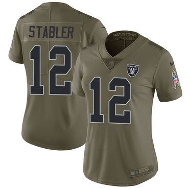Nike Raiders #12 Ken Stabler Olive Women's Stitched NFL Limited 2017 Salute to Service Jersey