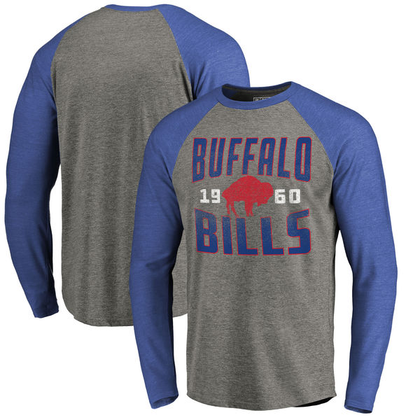 Buffalo Bills NFL Pro Line Timeless Collection Antique Stack Long Sleeve Tri-Blend Raglan T-Shirt Ash