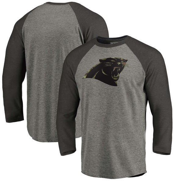 Carolina Panthers NFL Pro Line Black Gray Tri Blend 34-Sleeve T-Shirt