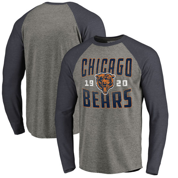 Chicago Bears NFL Pro Line Timeless Collection Antique Stack Long Sleeve Tri-Blend Raglan T-Shirt Ash