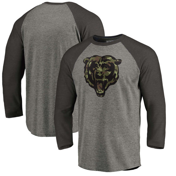Chicago Bears NFL Pro Line Black Gray Tri Blend 34-Sleeve T-Shirt