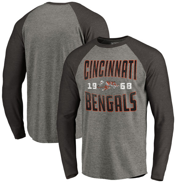 Cincinnati Bengals NFL Pro Line Timeless Collection Antique Stack Long Sleeve Tri-Blend Raglan T-Shirt Ash
