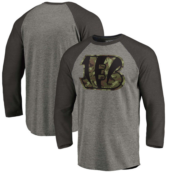 Cincinnati Bengals NFL Pro Line Black Gray Tri Blend 34-Sleeve T-Shirt