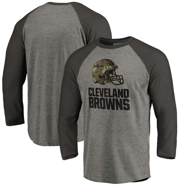 Cleveland Browns NFL Pro Line Black Gray Tri Blend 34-Sleeve T-Shirt