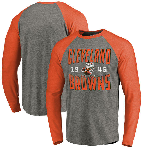 Cleveland Browns NFL Pro Line Timeless Collection Antique Stack Long Sleeve Tri-Blend Raglan T-Shirt Ash