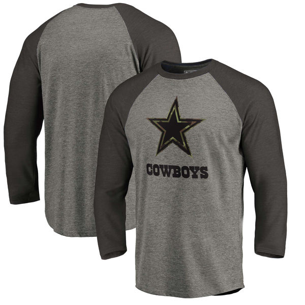 Dallas Cowboys NFL Pro Line Black Gray Tri Blend 34-Sleeve T-Shirt