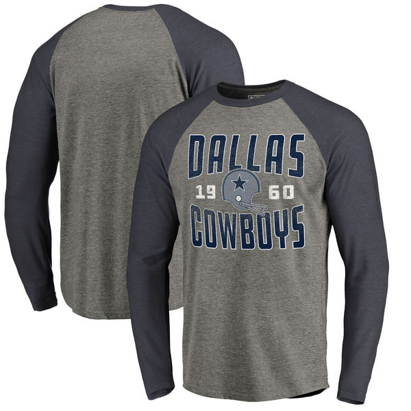 Dallas Cowboys NFL Pro Line Timeless Collection Antique Stack Long Sleeve Tri-Blend Raglan T-Shirt Ash