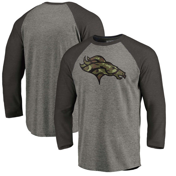 Denver Broncos NFL Pro Line Black Gray Tri Blend 34-Sleeve T-Shirt