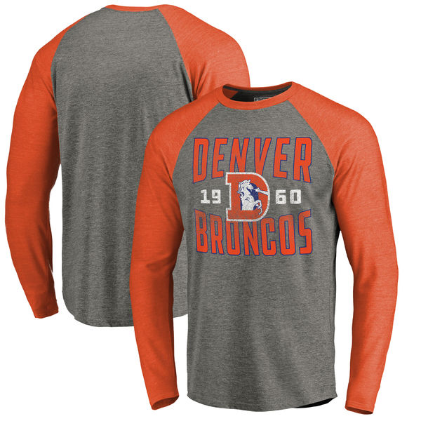 Denver Broncos NFL Pro Line Timeless Collection Antique Stack Long Sleeve Tri-Blend Raglan T-Shirt Ash