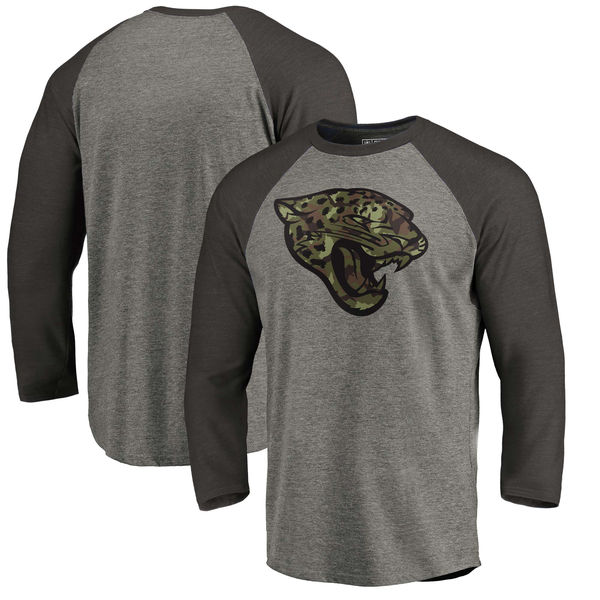 Jacksonville Jaguars NFL Pro Line Black Gray Tri Blend 34-Sleeve T-Shirt