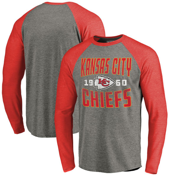 Kansas City Chiefs NFL Pro Line Timeless Collection Antique Stack Long Sleeve Tri-Blend Raglan T-Shirt Ash