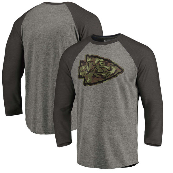 Kansas City Chiefs NFL Pro Line Black Gray Tri Blend 34-Sleeve T-Shirt