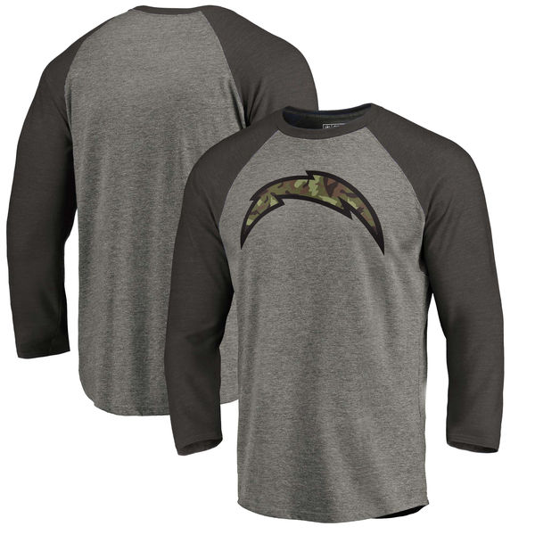 Los Angeles Chargers NFL Pro Line Black Gray Tri Blend 34-Sleeve T-Shirt