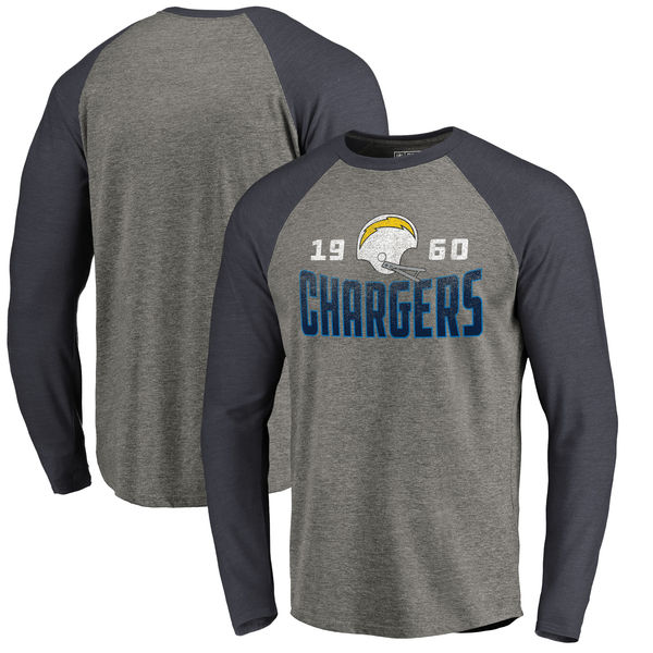 Los Angeles Chargers NFL Pro Line Timeless Collection Antique Stack Long Sleeve Tri-Blend Raglan T-Shirt Ash