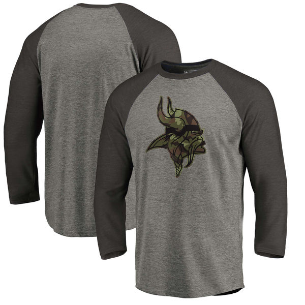 Minnesota Vikings NFL Pro Line Black Gray Tri Blend 34-Sleeve T-Shirt