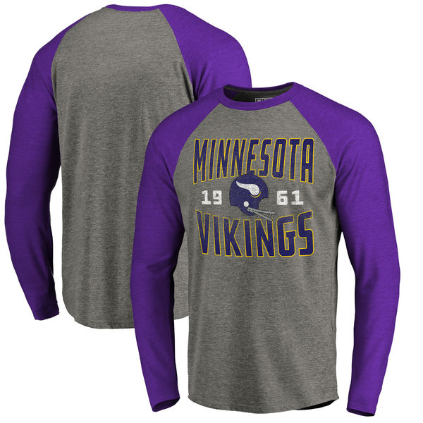 Minnesota Vikings NFL Pro Line Timeless Collection Antique Stack Long Sleeve Tri-Blend Raglan T-Shirt Ash