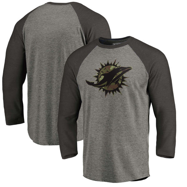 Miami Dolphins NFL Pro Line Black Gray Tri Blend 34-Sleeve T-Shirt
