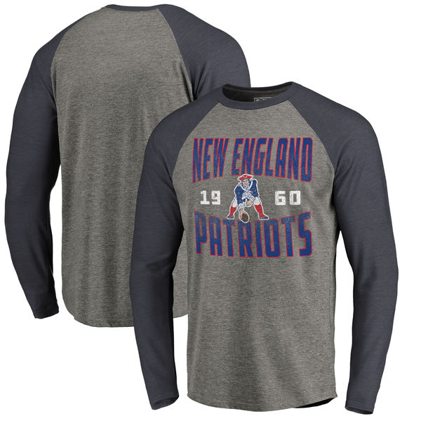 New England Patriots NFL Pro Line Timeless Collection Antique Stack Long Sleeve Tri-Blend Raglan T-Shirt Ash