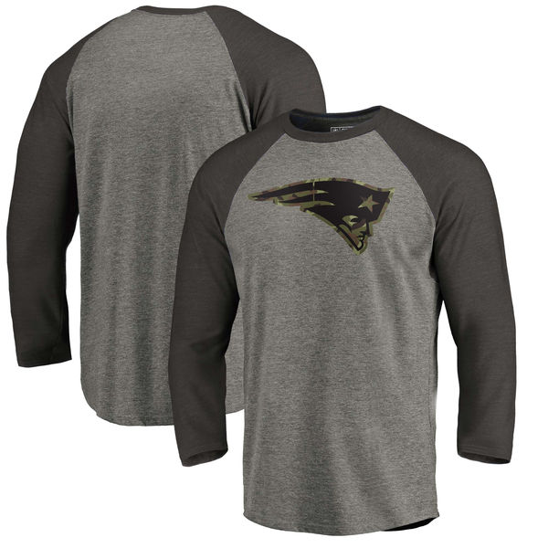New England Patriots NFL Pro Line Black Gray Tri Blend 34-Sleeve T-Shirt