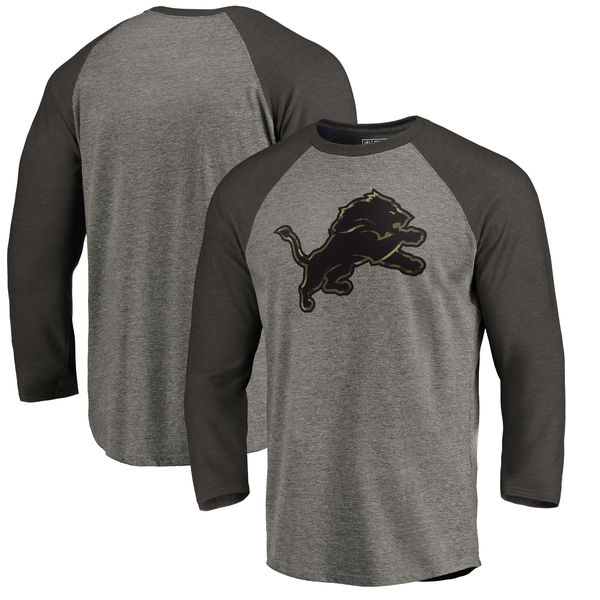 Detroit Lions NFL Pro Line Black Gray Tri Blend 34-Sleeve T-Shirt