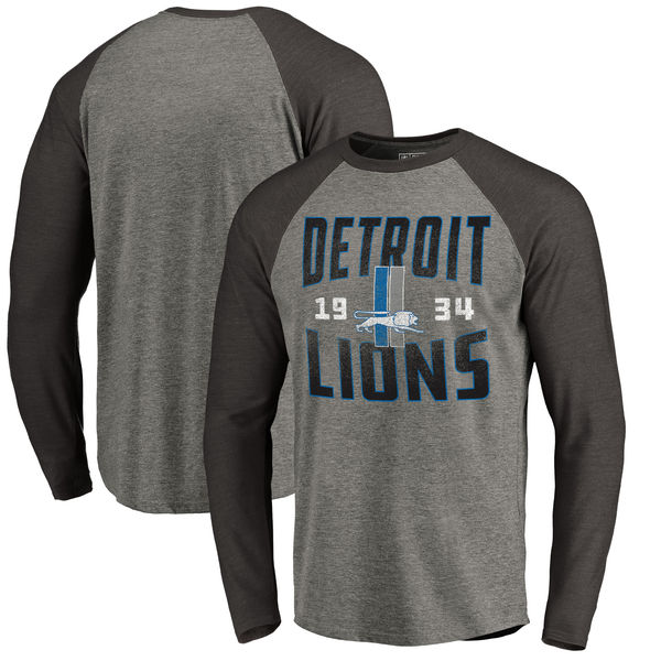 Detroit Lions NFL Pro Line Timeless Collection Antique Stack Long Sleeve Tri-Blend Raglan T-Shirt Ash