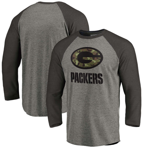 Green Bay Packers NFL Pro Line Black Gray Tri Blend 34-Sleeve T-Shirt